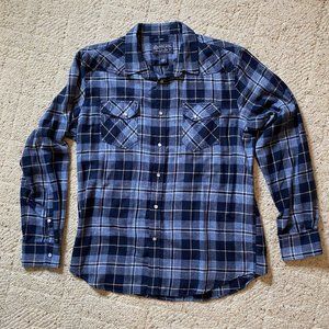 American Rag Blue Plaid Flannel Western Shirt, Size Large